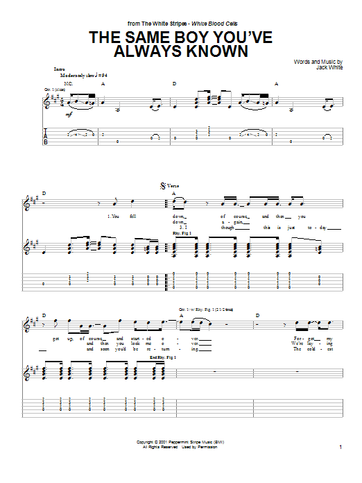 Download The White Stripes The Same Boy You've Always Known Sheet Music and learn how to play Guitar Tab PDF digital score in minutes