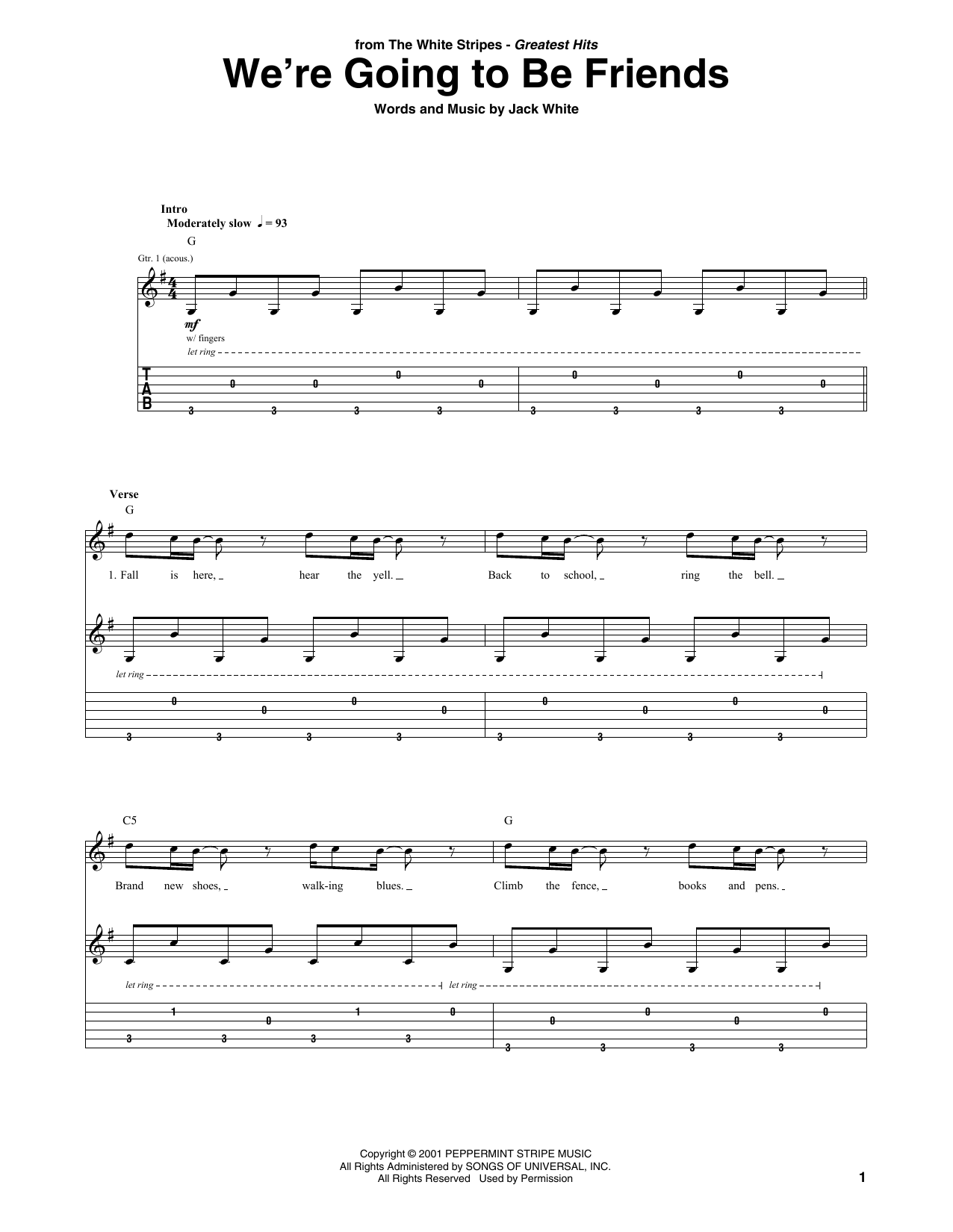Download The White Stripes We're Going To Be Friends Sheet Music and learn how to play Guitar Lead Sheet PDF digital score in minutes