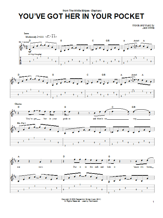 Download The White Stripes You've Got Her In Your Pocket Sheet Music and learn how to play Lyrics & Chords PDF digital score in minutes