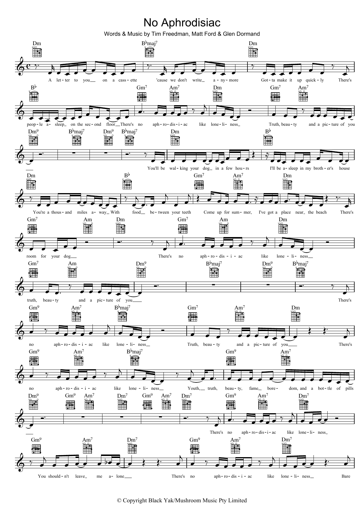 Download The Whitlams No Aphrodisiac Sheet Music and learn how to play Melody Line, Lyrics & Chords PDF digital score in minutes