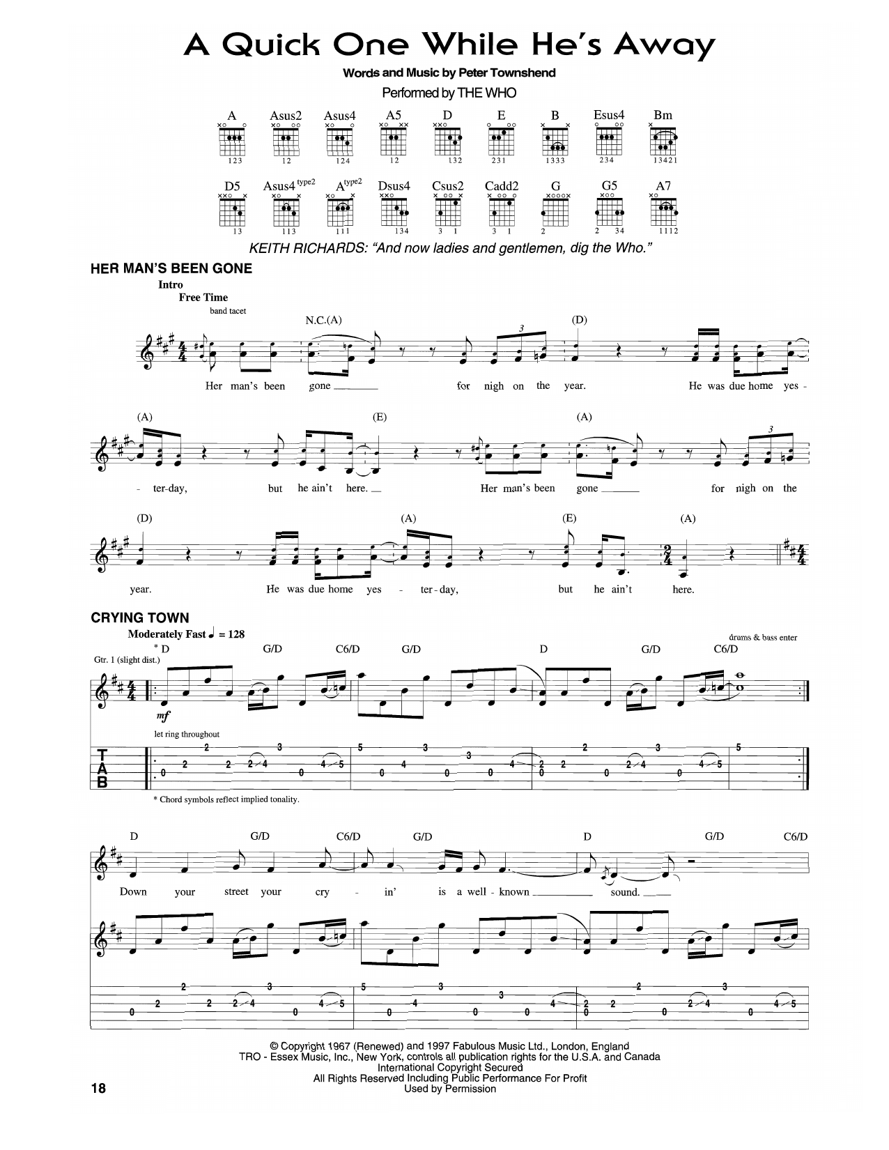 Download The Who A Quick One While He's Away Sheet Music and learn how to play Guitar Tab PDF digital score in minutes