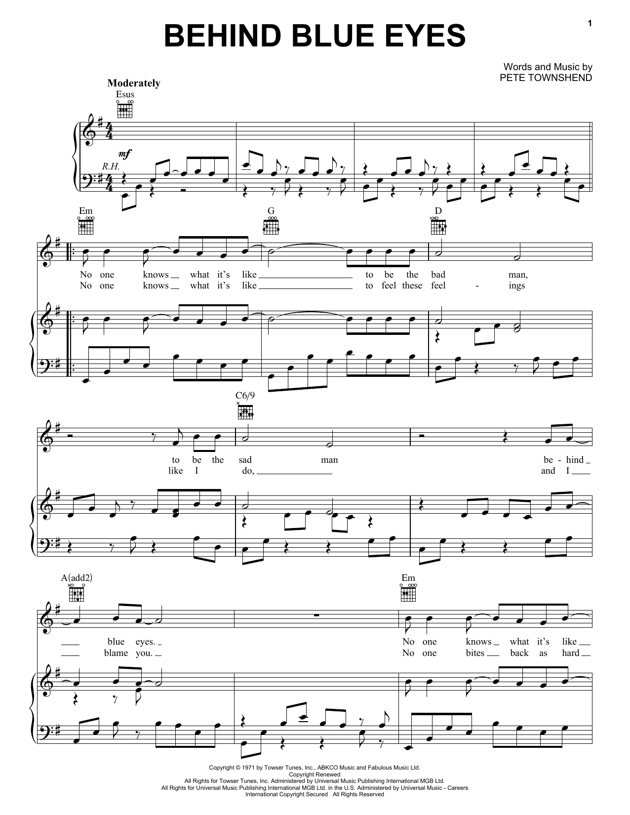 Download The Who Behind Blue Eyes Sheet Music and learn how to play Beginner Piano PDF digital score in minutes