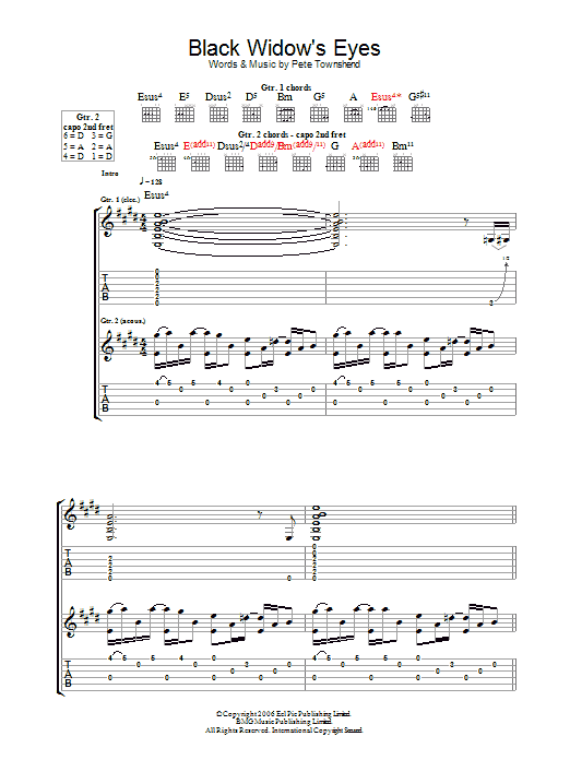Download The Who Black Widow's Eyes Sheet Music and learn how to play Guitar Tab PDF digital score in minutes
