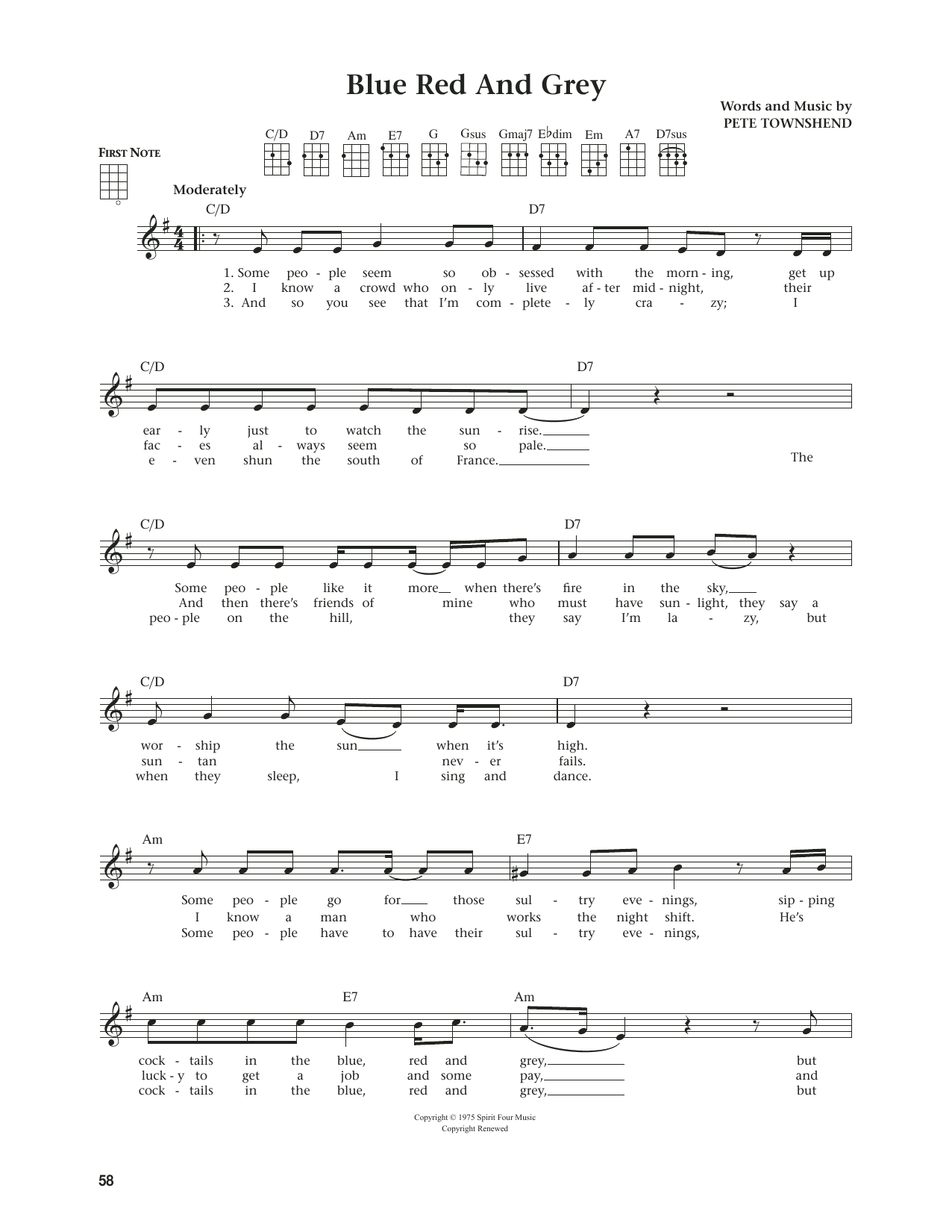 Download The Who Blue Red And Grey (from The Daily Ukulele) (arr. Jim Beloff) Sheet Music and learn how to play Ukulele PDF digital score in minutes