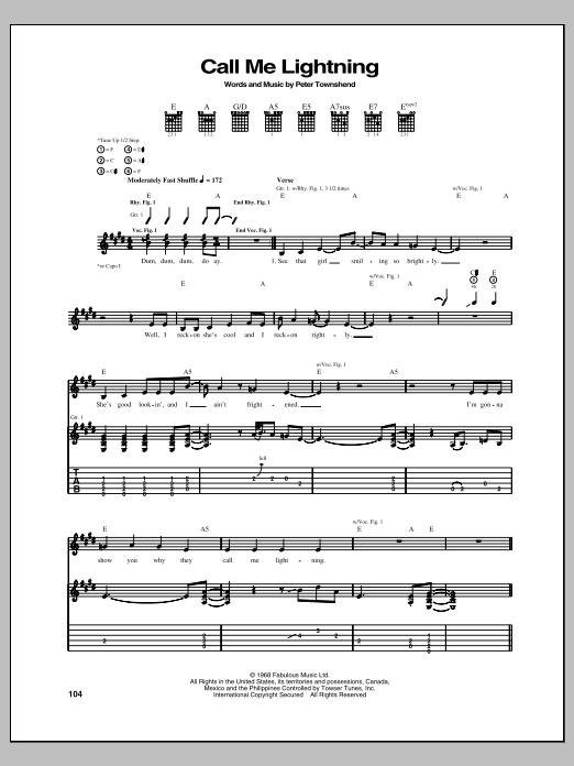 Download The Who Call Me Lightning Sheet Music and learn how to play Guitar Tab PDF digital score in minutes