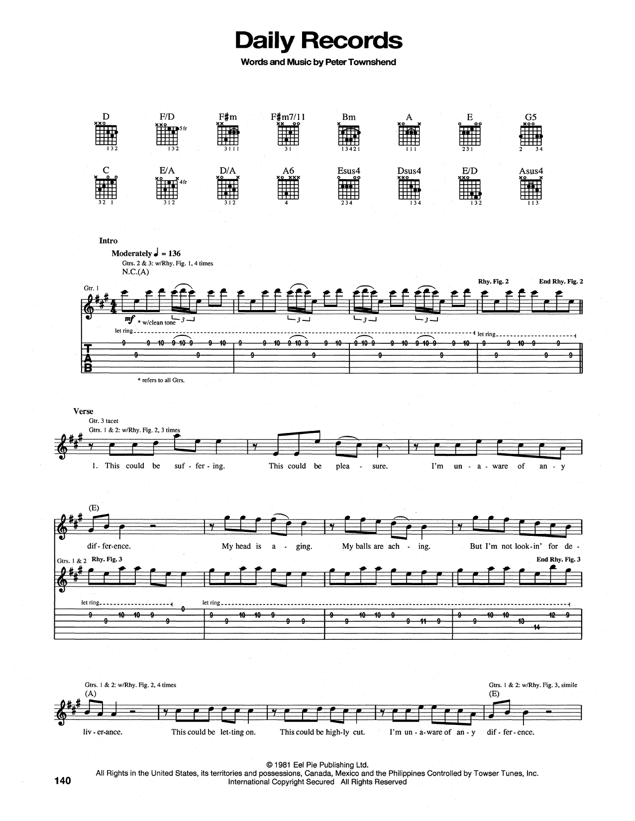 Download The Who Daily Records Sheet Music and learn how to play Guitar Tab PDF digital score in minutes