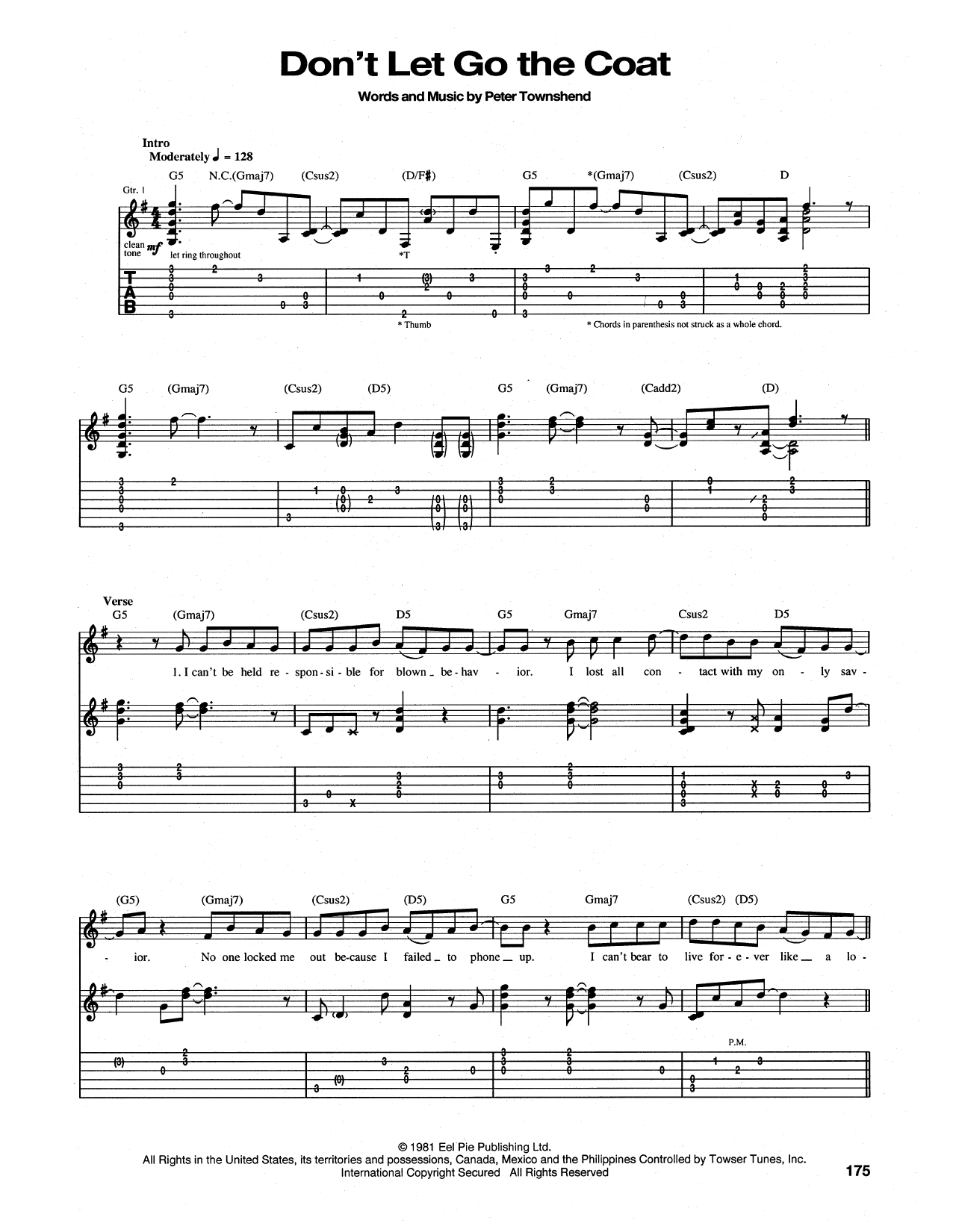 Download The Who Don't Let Go The Coat Sheet Music and learn how to play Guitar Tab PDF digital score in minutes