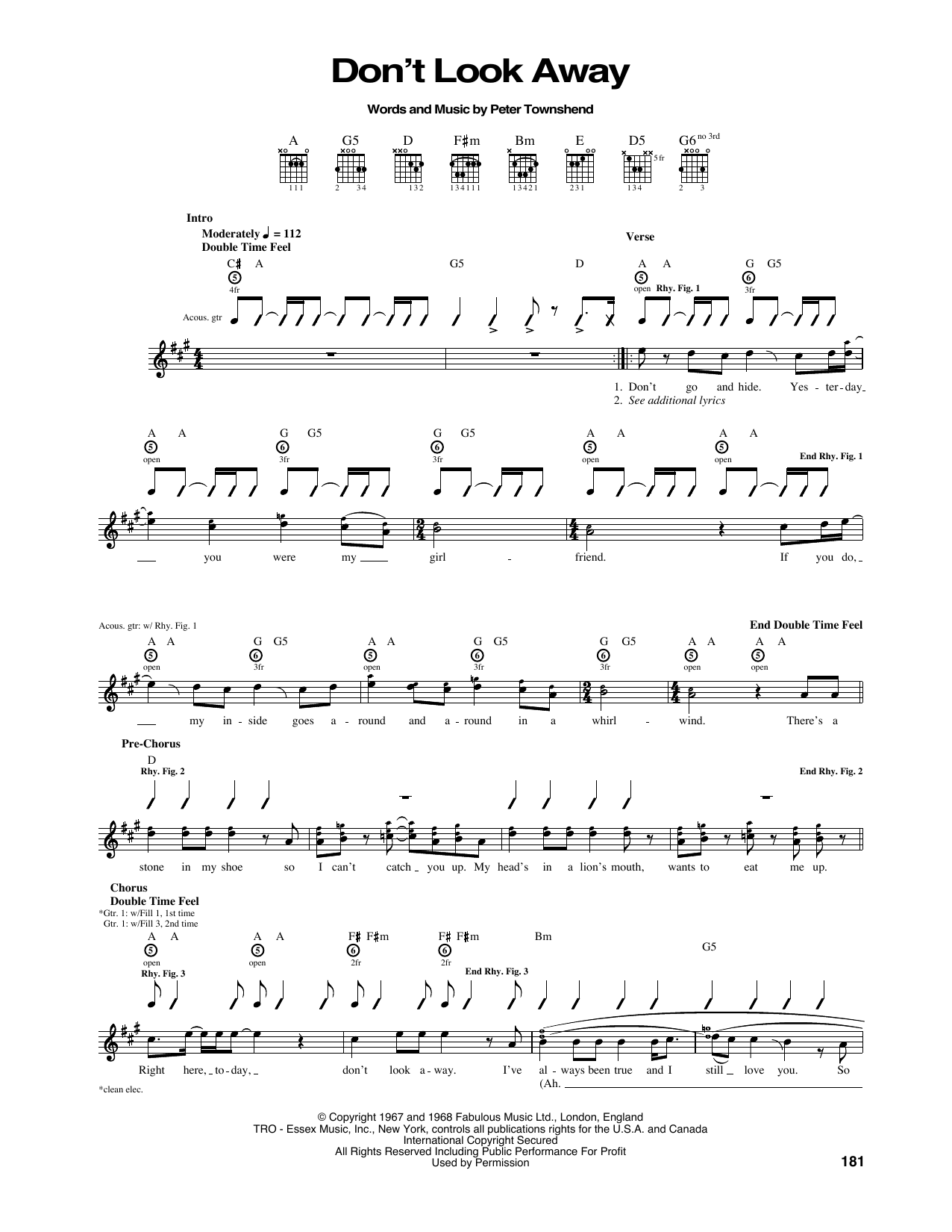 Download The Who Don't Look Away Sheet Music and learn how to play Guitar Tab PDF digital score in minutes