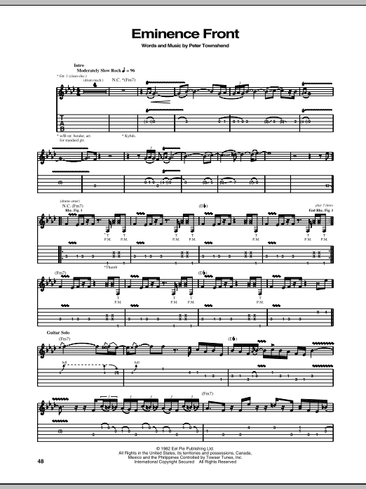 Download The Who Eminence Front Sheet Music and learn how to play Guitar Tab (Single Guitar) PDF digital score in minutes