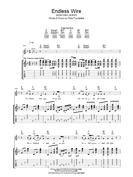 Download The Who Endless Wire (Extended Version) Sheet Music and learn how to play Guitar Tab PDF digital score in minutes