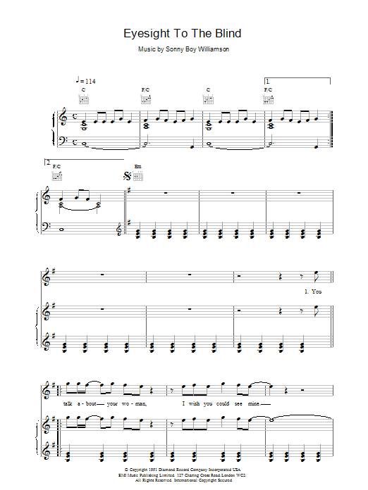 Download The Who Eyesight To The Blind Sheet Music and learn how to play Piano, Vocal & Guitar (Right-Hand Melody) PDF digital score in minutes