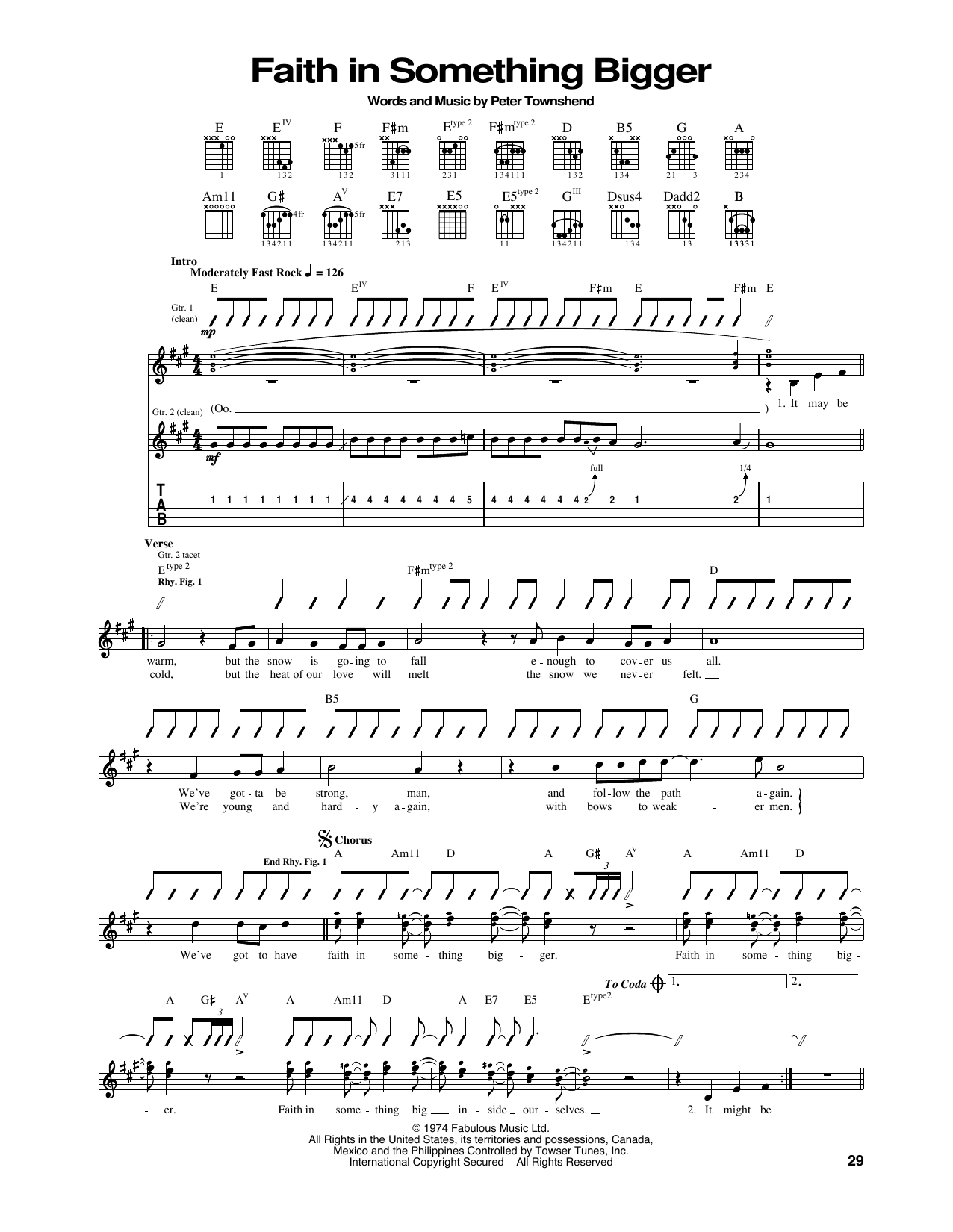 Download The Who Faith In Something Bigger Sheet Music and learn how to play Guitar Tab PDF digital score in minutes