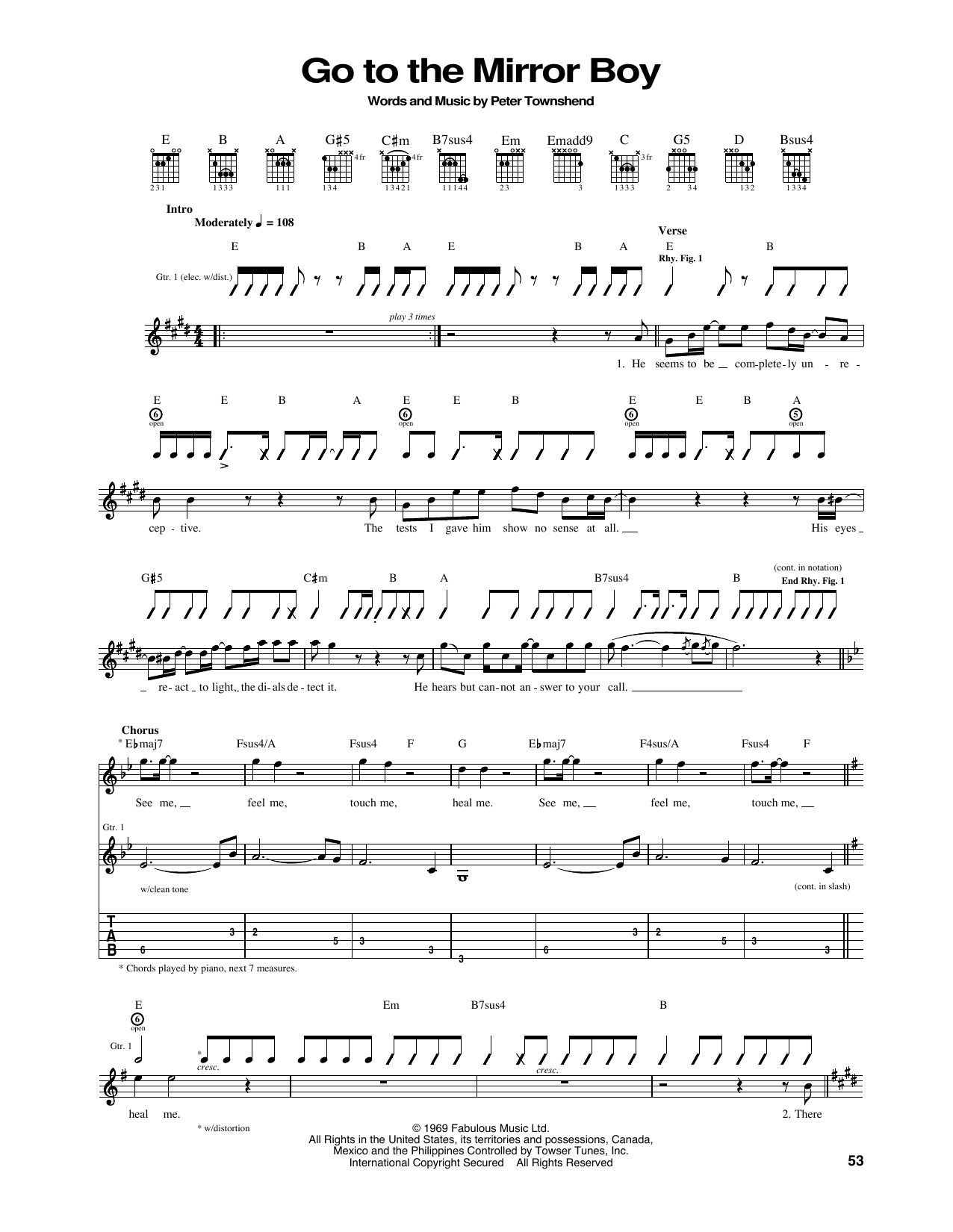 Download The Who Go To The Mirror Boy Sheet Music and learn how to play Guitar Tab PDF digital score in minutes