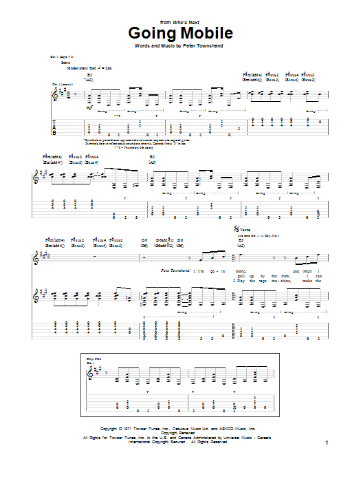 Download The Who Going Mobile Sheet Music and learn how to play Guitar Tab PDF digital score in minutes