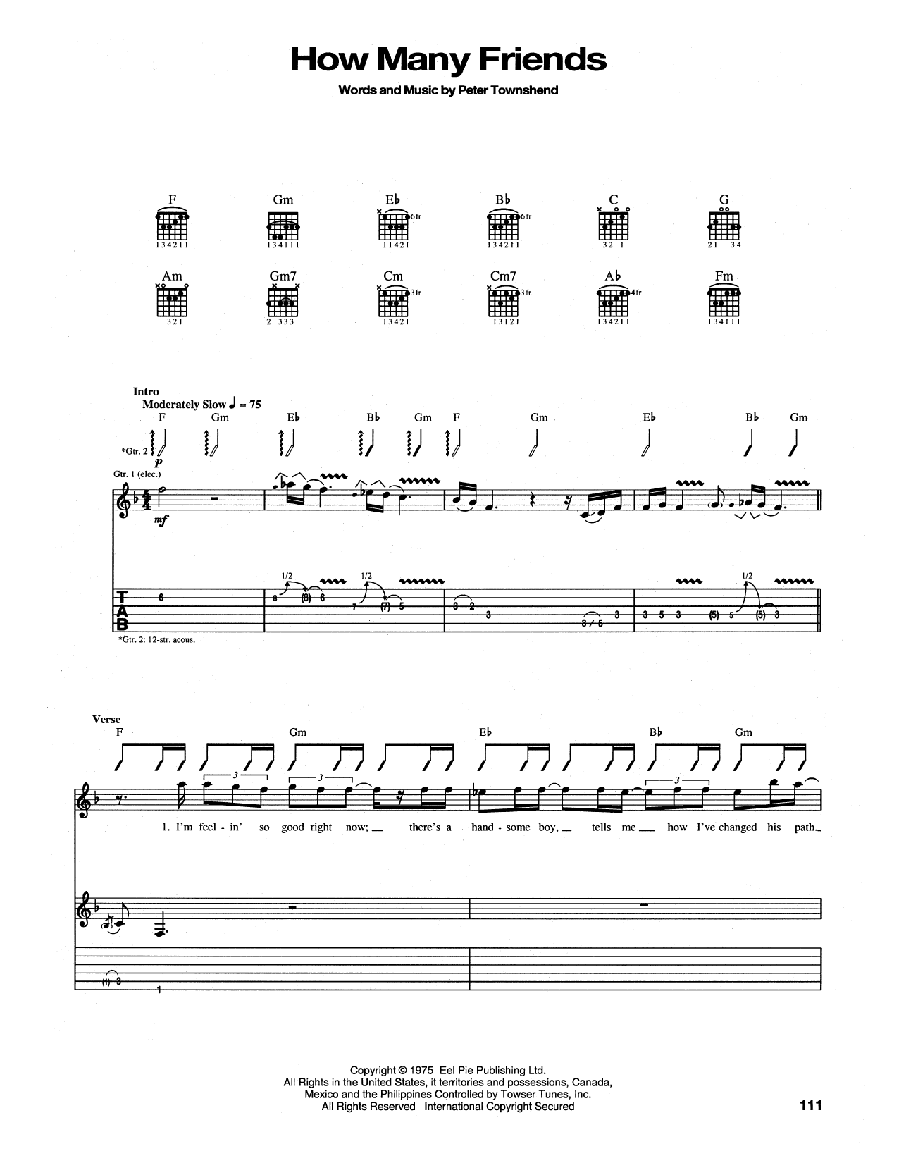 Download The Who How Many Friends Sheet Music and learn how to play Guitar Tab PDF digital score in minutes