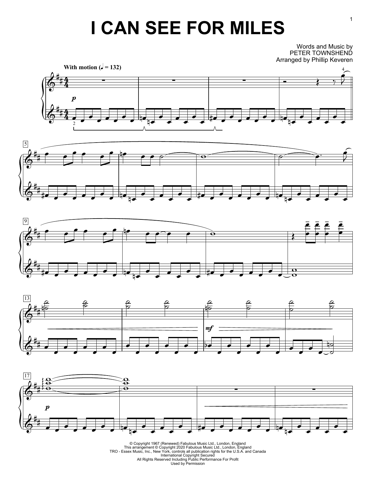 Download The Who I Can See For Miles [Classical version] (arr. Phillip Keveren) Sheet Music and learn how to play Piano Solo PDF digital score in minutes