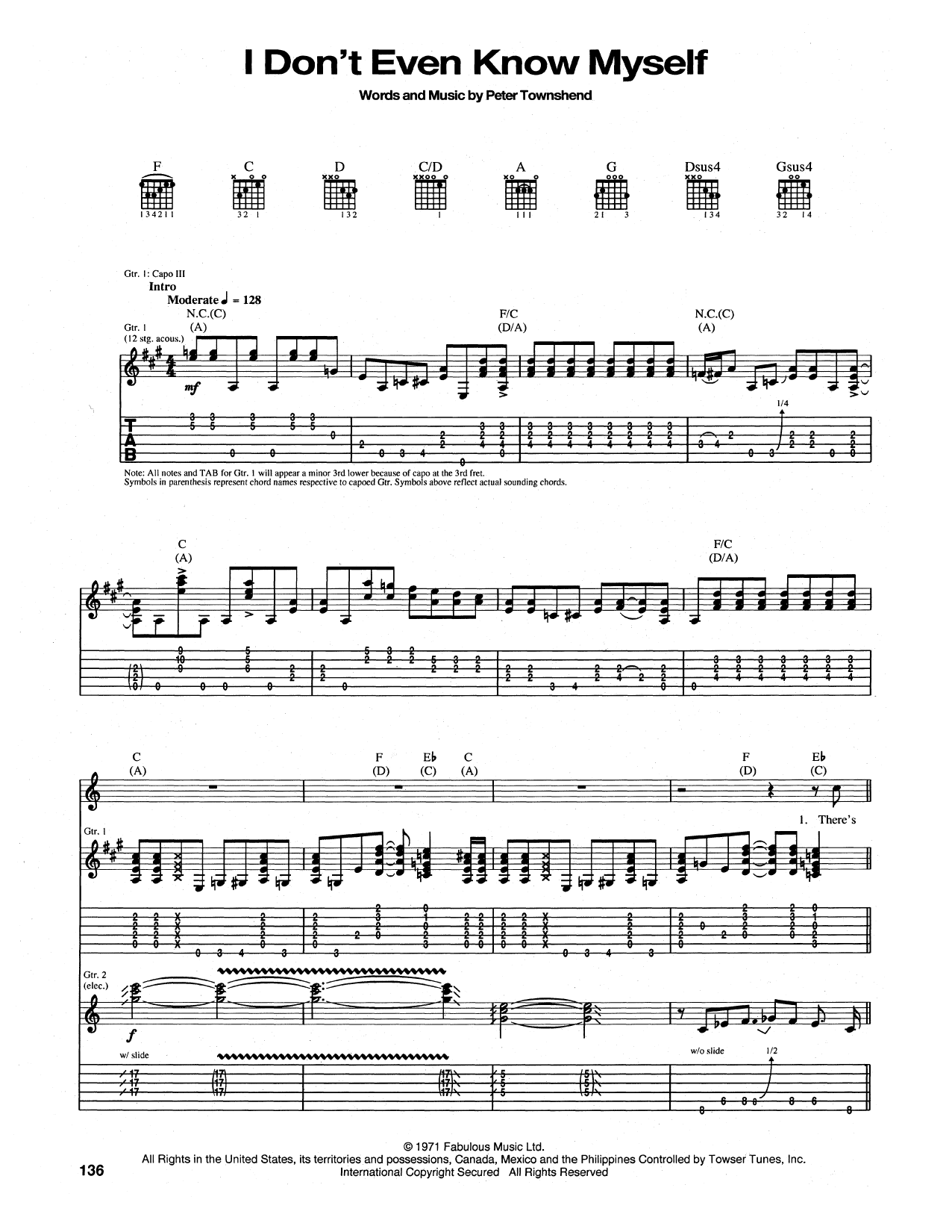 Download The Who I Don't Even Know Myself Sheet Music and learn how to play Guitar Tab PDF digital score in minutes