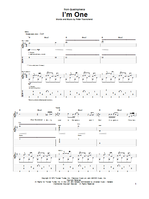 Download The Who I'm One Sheet Music and learn how to play Guitar Tab PDF digital score in minutes