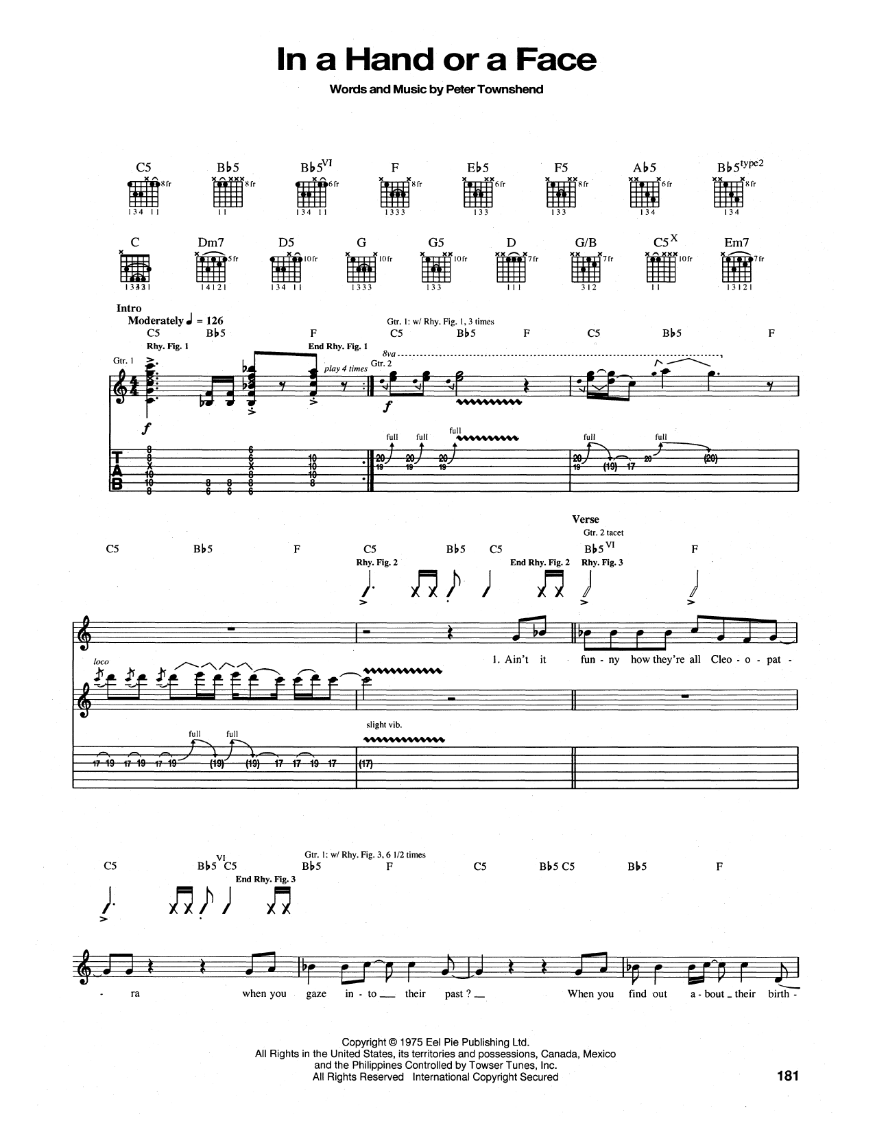 Download The Who In A Hand Or A Face Sheet Music and learn how to play Guitar Tab PDF digital score in minutes