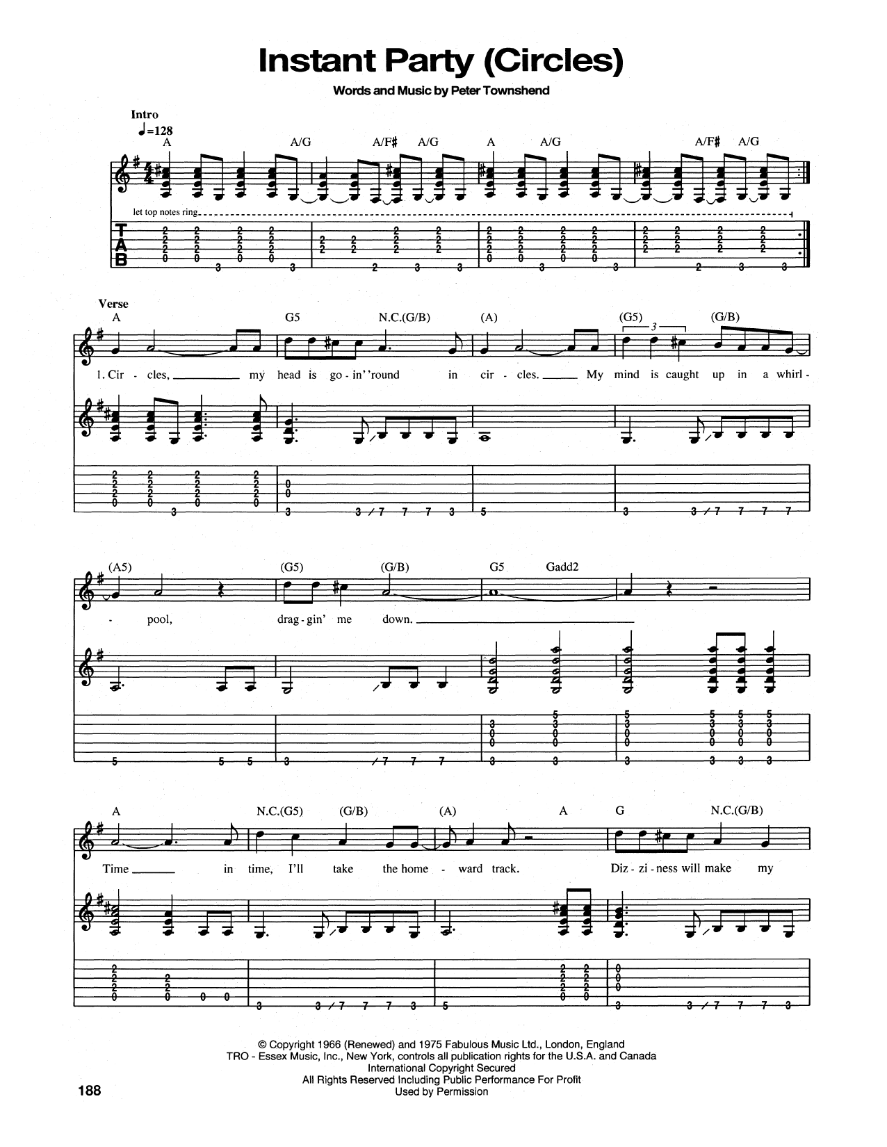 Download The Who Instant Party (Circles) Sheet Music and learn how to play Guitar Tab PDF digital score in minutes