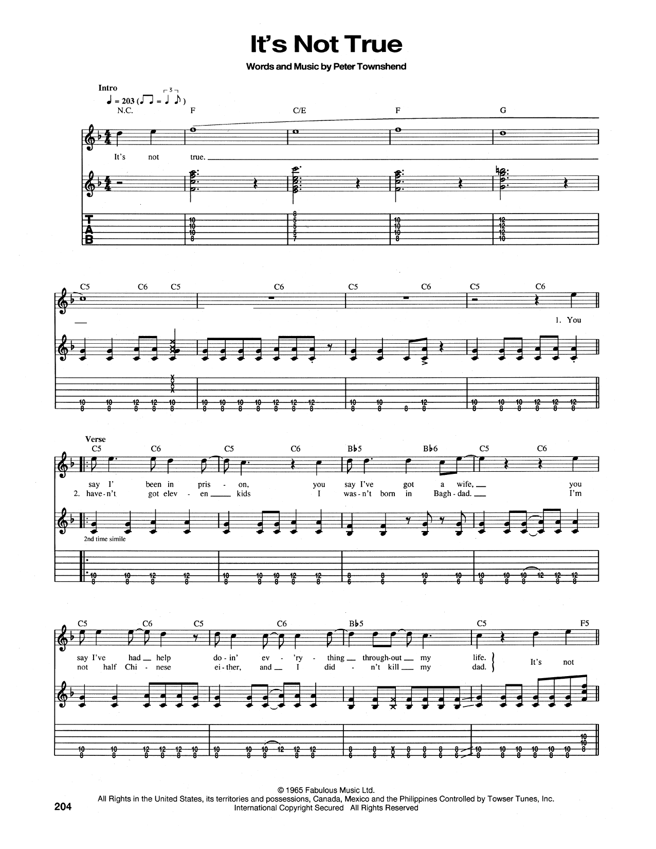 Download The Who It's Not True Sheet Music and learn how to play Guitar Tab PDF digital score in minutes