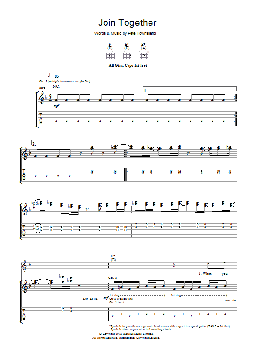 Download The Who Join Together Sheet Music and learn how to play Easy Guitar Tab PDF digital score in minutes