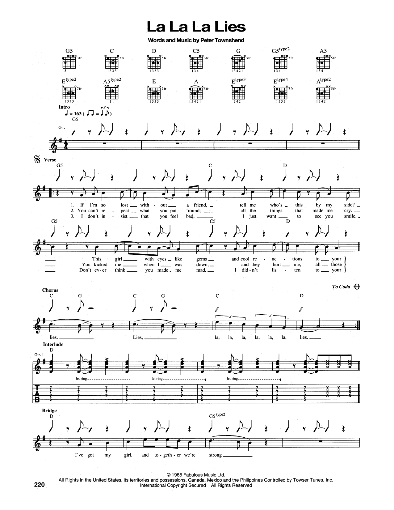Download The Who La-La-La-Lies Sheet Music and learn how to play Piano, Vocal & Guitar Chords (Right-Hand Melody) PDF digital score in minutes