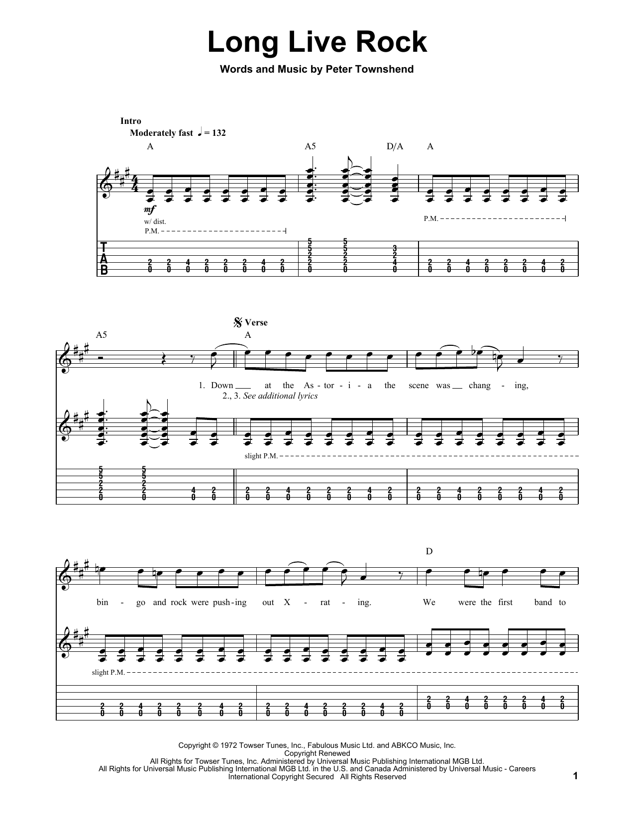 Download The Who Long Live Rock Sheet Music and learn how to play Guitar Tab Play-Along PDF digital score in minutes
