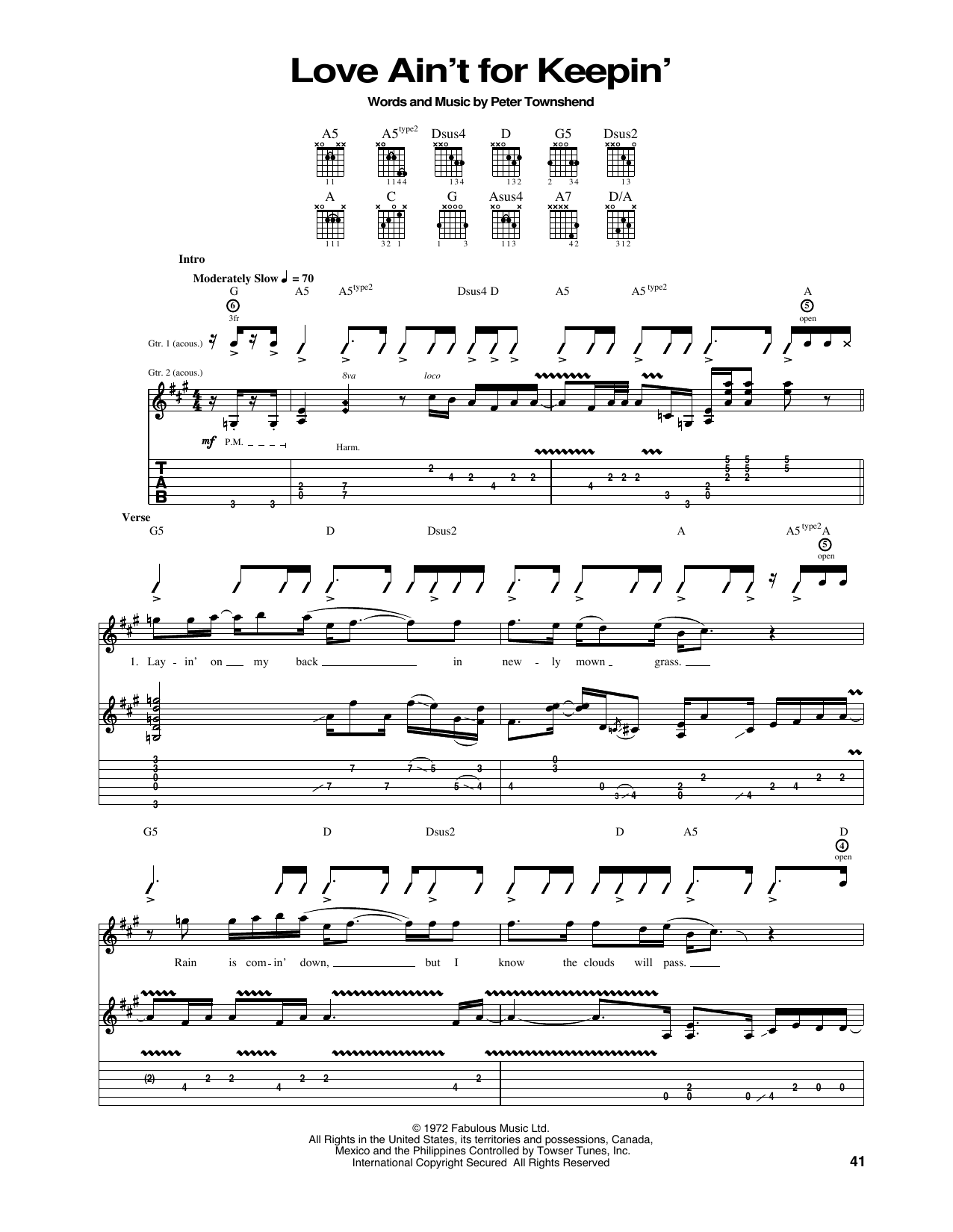 Download The Who Love Ain't For Keepin' Sheet Music and learn how to play Guitar Tab PDF digital score in minutes