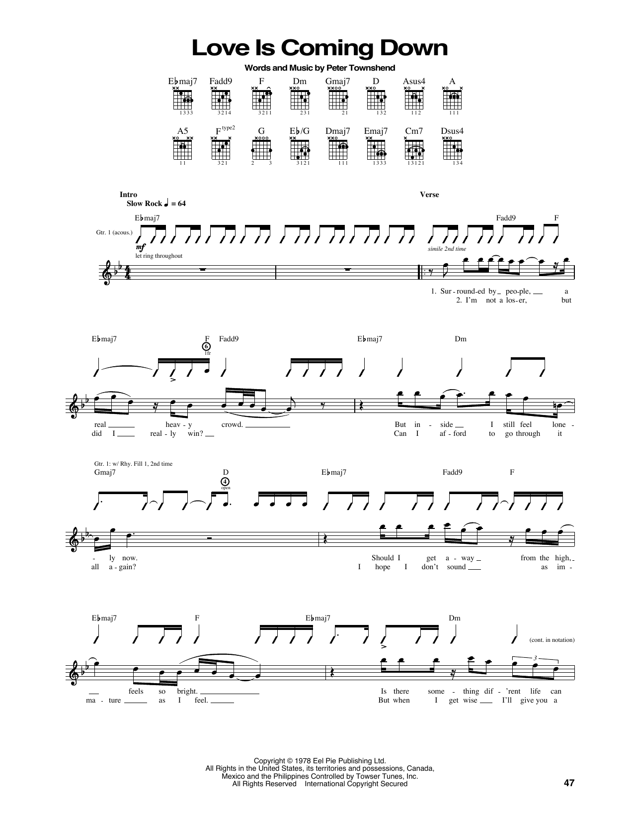 Download The Who Love Is Coming Down Sheet Music and learn how to play Guitar Tab PDF digital score in minutes