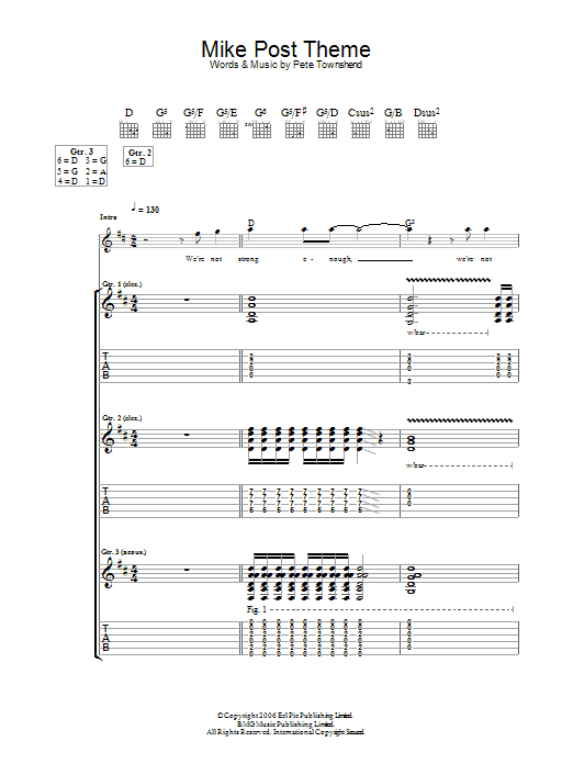 Download The Who Mike Post Theme Sheet Music and learn how to play Guitar Tab PDF digital score in minutes