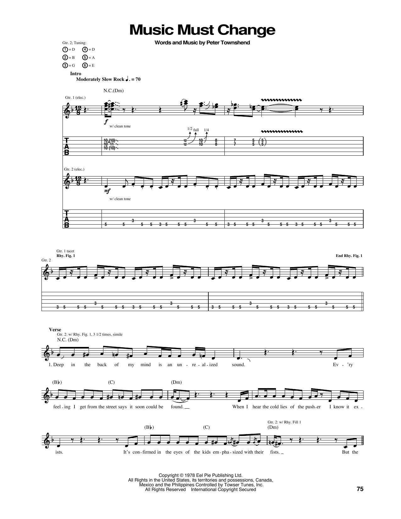 Download The Who Music Must Change Sheet Music and learn how to play Guitar Tab PDF digital score in minutes