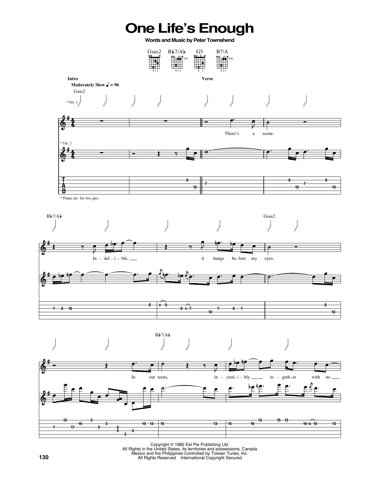 Download The Who One Life's Enough Sheet Music and learn how to play Guitar Tab PDF digital score in minutes