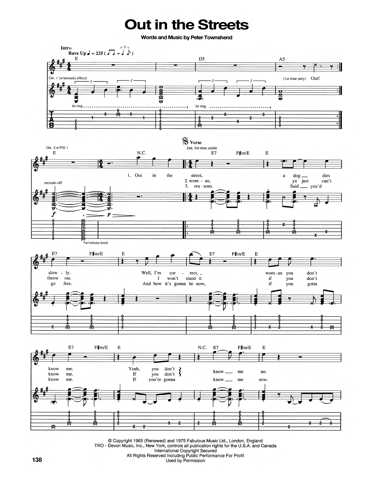 Download The Who Out In The Street Sheet Music and learn how to play Guitar Tab PDF digital score in minutes