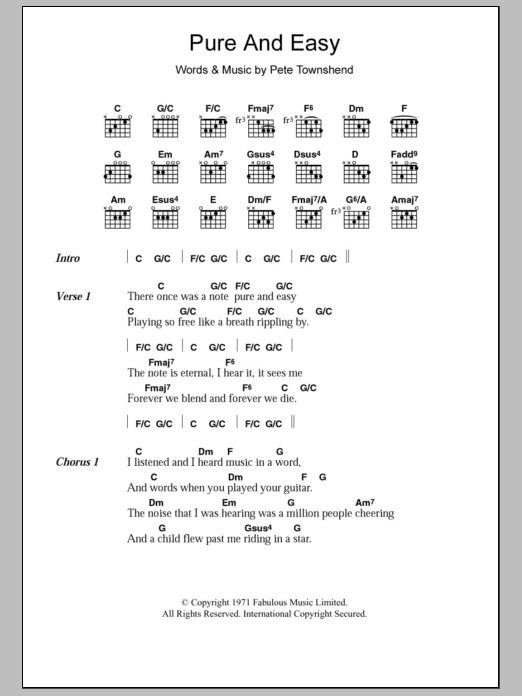 Download The Who Pure And Easy Sheet Music and learn how to play Lyrics & Chords PDF digital score in minutes