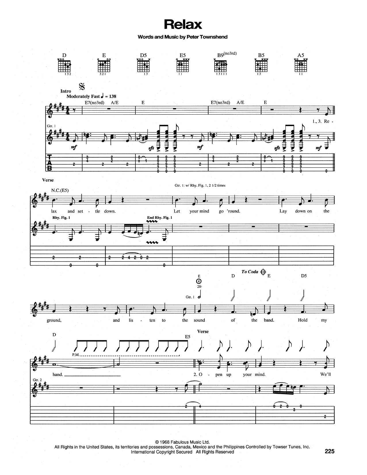Download The Who Relax Sheet Music and learn how to play Lyrics & Chords PDF digital score in minutes