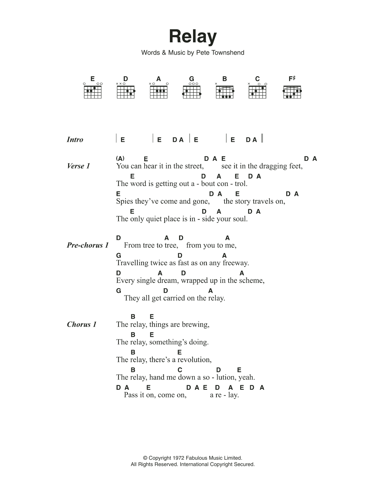 Download The Who Relay Sheet Music and learn how to play Lyrics & Chords PDF digital score in minutes