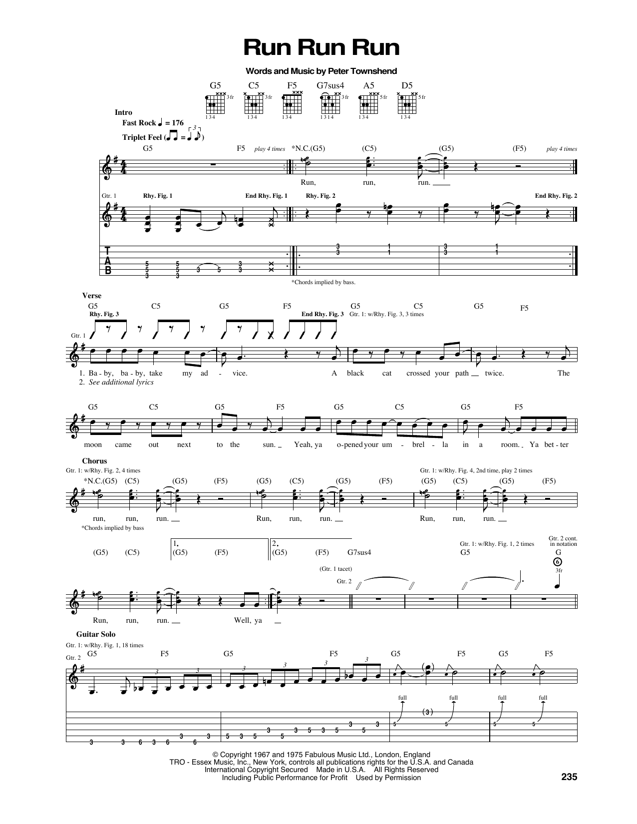 Download The Who Run Run Run Sheet Music and learn how to play Guitar Tab PDF digital score in minutes
