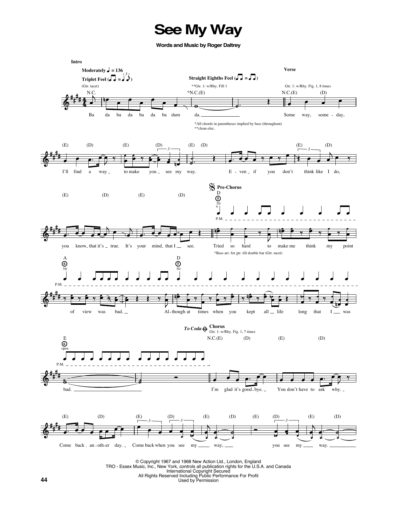 Download The Who See My Way Sheet Music and learn how to play Guitar Tab PDF digital score in minutes