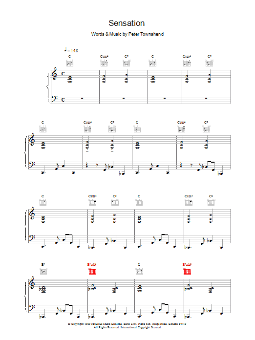 Download The Who Sensation Sheet Music and learn how to play Piano, Vocal & Guitar (Right-Hand Melody) PDF digital score in minutes