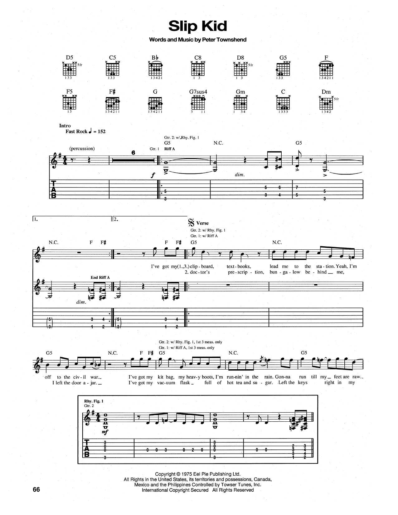 Download The Who Slip Kid Sheet Music and learn how to play Lyrics & Chords PDF digital score in minutes