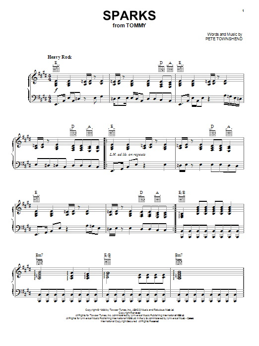 Download The Who Sparks Sheet Music and learn how to play Piano, Vocal & Guitar (Right-Hand Melody) PDF digital score in minutes