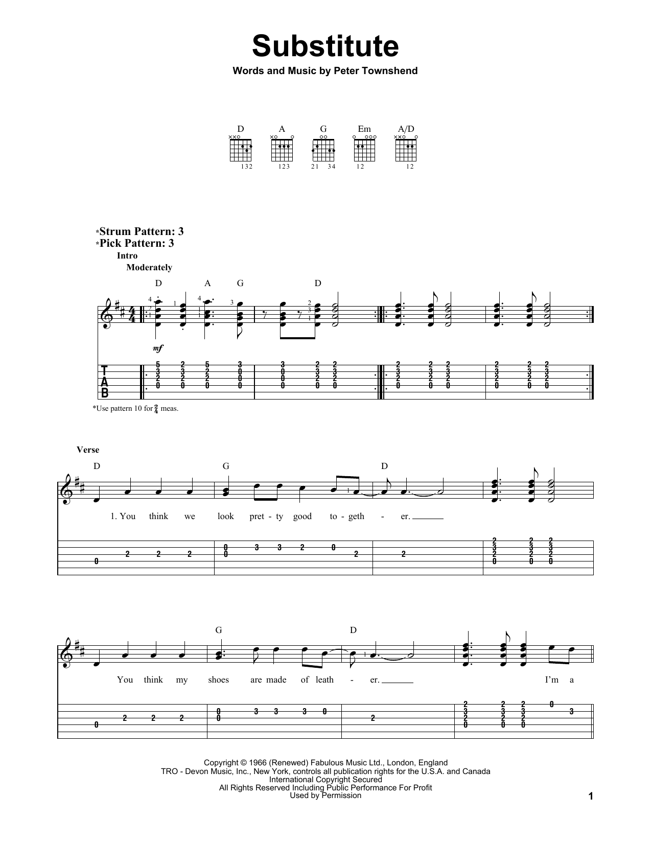 Download The Who Substitute Sheet Music and learn how to play Keyboard PDF digital score in minutes