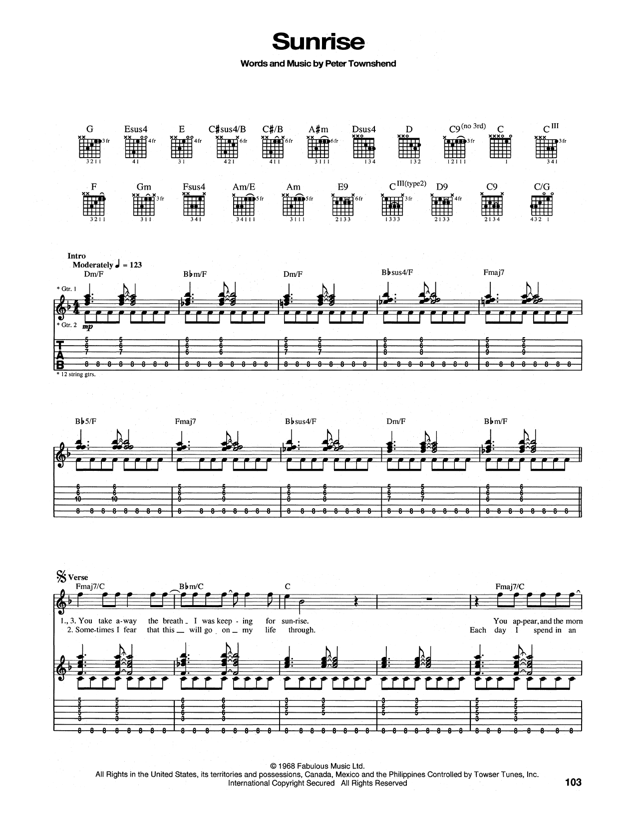 Download The Who Sunrise Sheet Music and learn how to play Lyrics & Chords PDF digital score in minutes