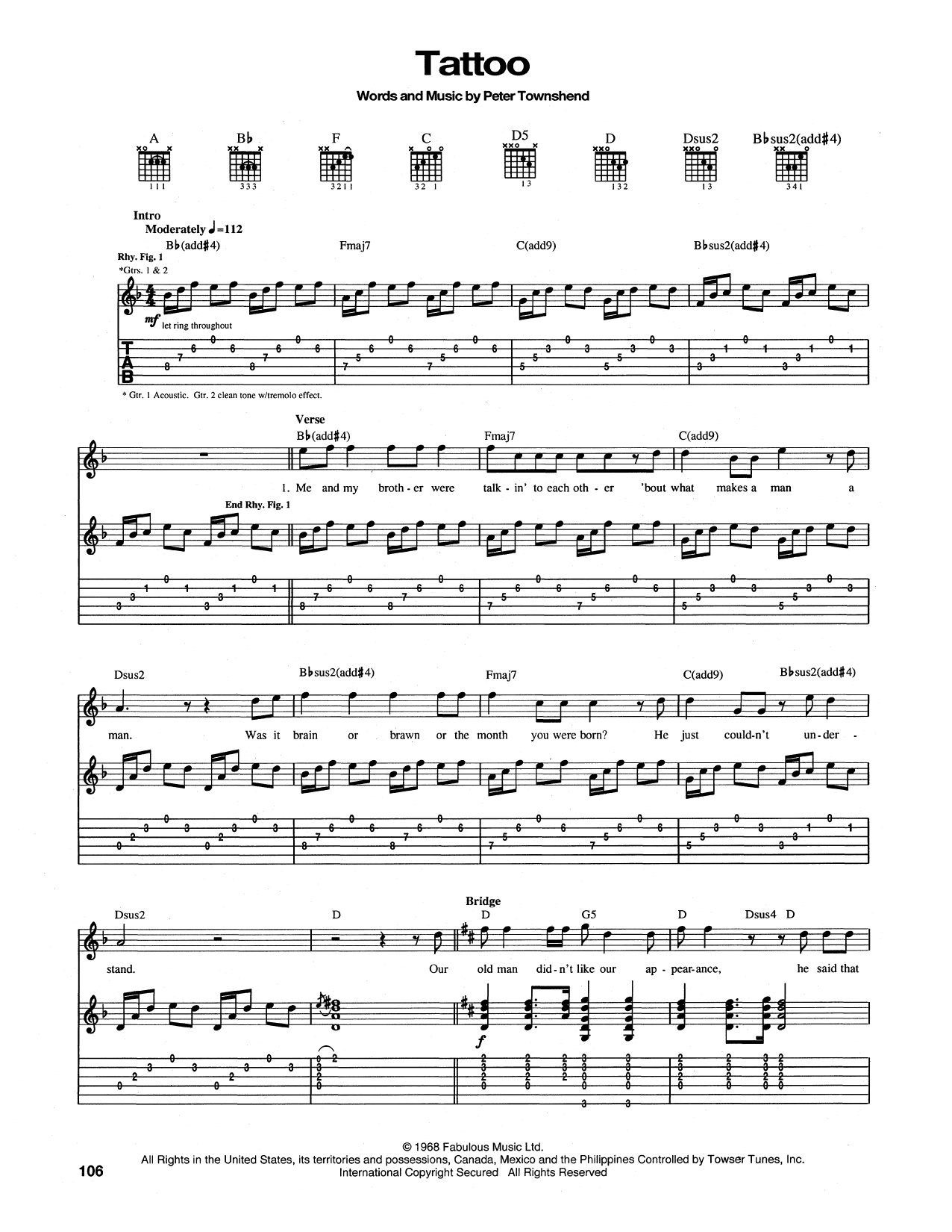 Download The Who Tattoo Sheet Music and learn how to play Guitar Tab PDF digital score in minutes