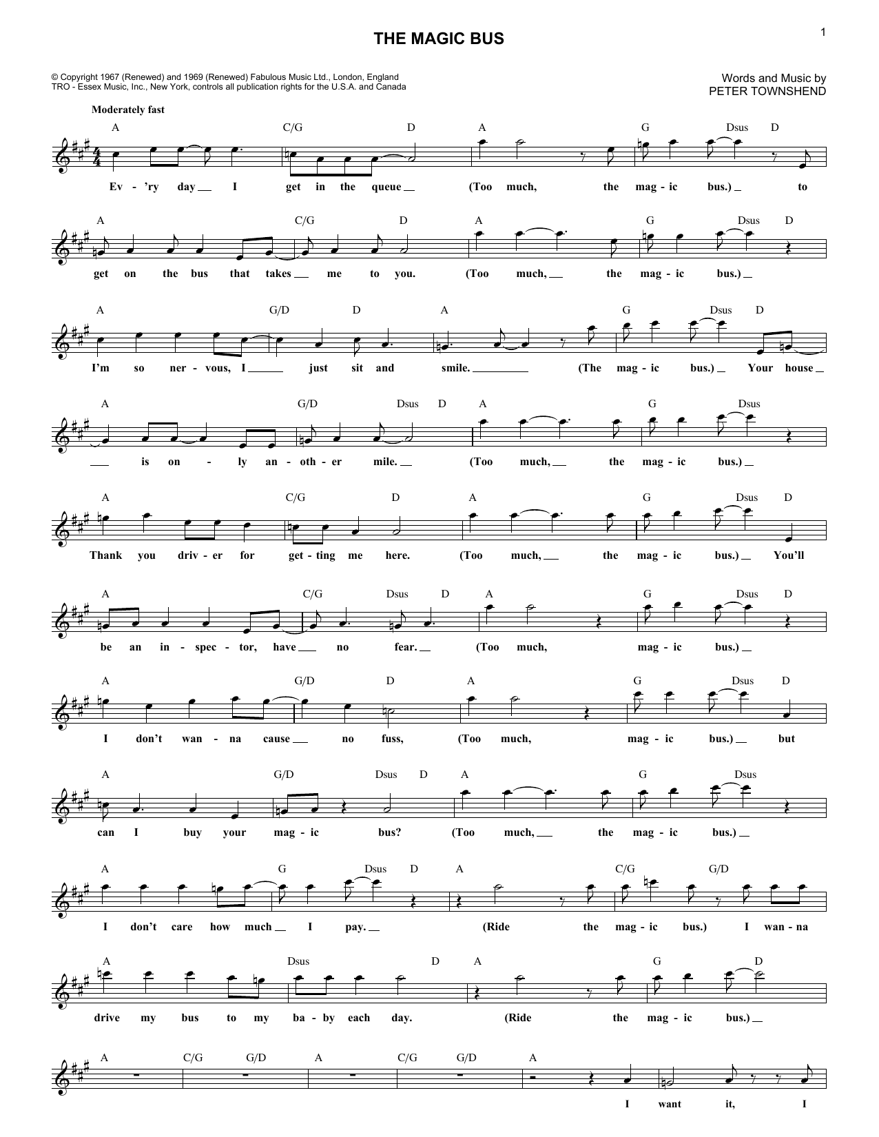 Download The Who The Magic Bus Sheet Music and learn how to play Easy Guitar Tab PDF digital score in minutes