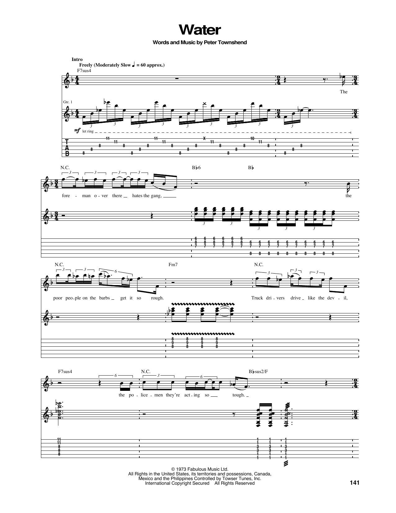 Download The Who Water Sheet Music and learn how to play Guitar Tab PDF digital score in minutes