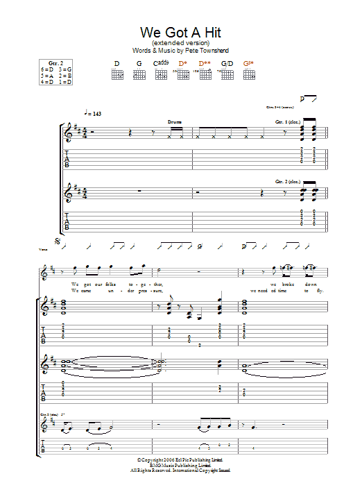 Download The Who We Got A Hit (Extended Version) Sheet Music and learn how to play Guitar Tab PDF digital score in minutes