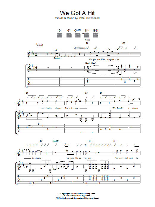 Download The Who We Got A Hit Sheet Music and learn how to play Guitar Tab PDF digital score in minutes