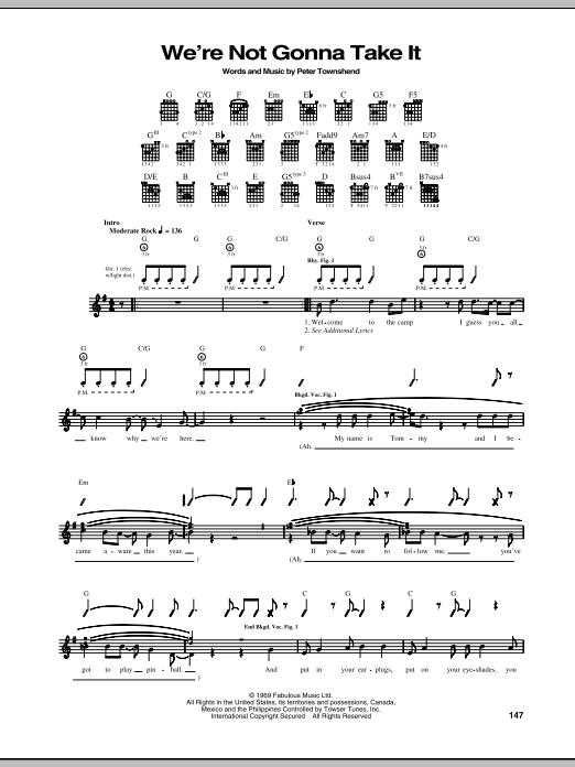 Download The Who We're Not Gonna Take It Sheet Music and learn how to play Guitar Tab PDF digital score in minutes